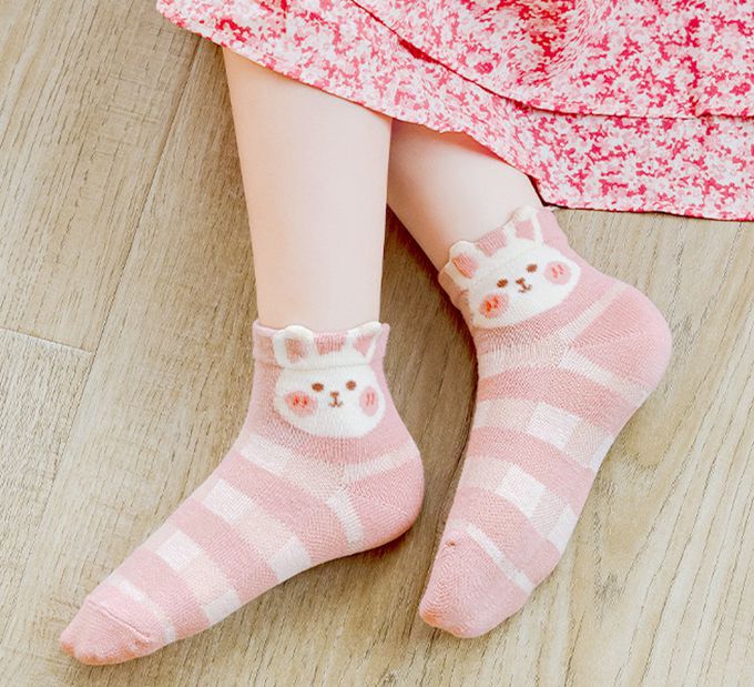 腮紅小兔櫻桃網眼短筒棉襪