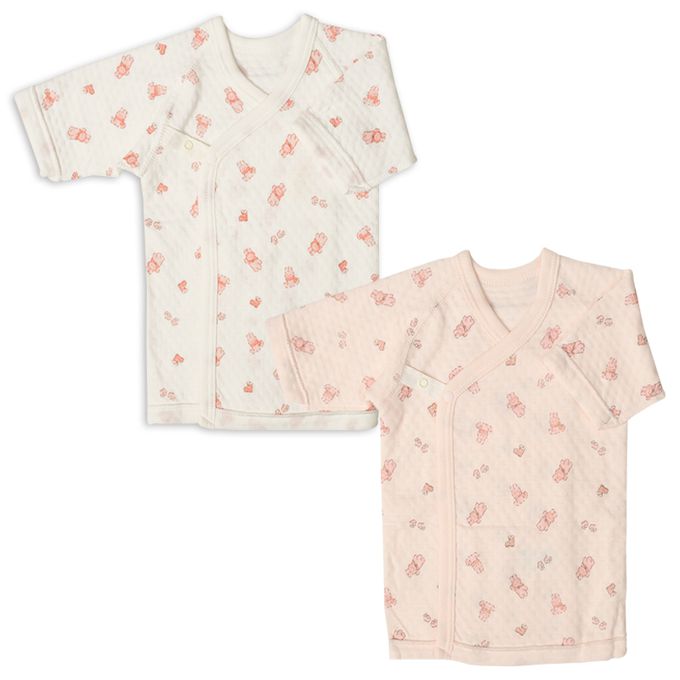 akachan honpo - 長袖新生兒內衣4件組-按扣款 保暖鋪棉 兔子-粉紅色 (50~60cm)