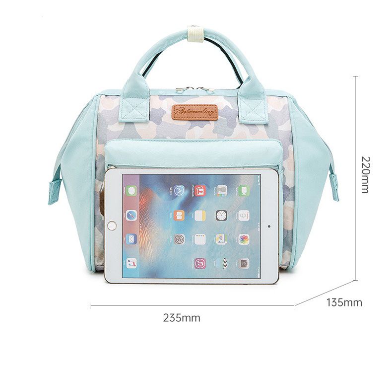 多功能防水手提包/媽媽包-花與葉子-米白+綠+粉 (22x23.5x13.5cm)