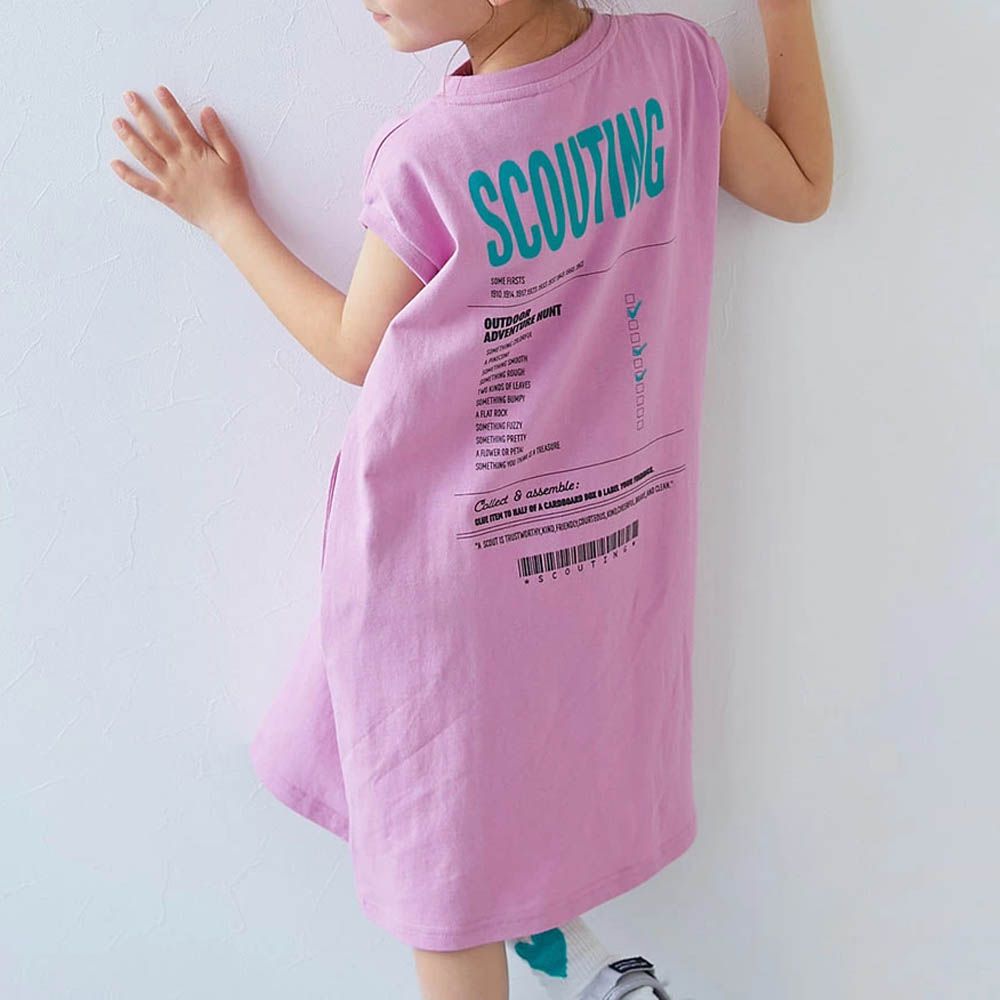 100%棉 俏麗印花無袖洋裝-英文logo-桃粉