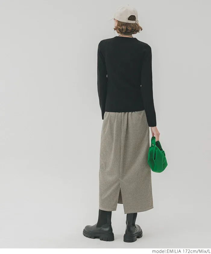 日本 COCA - 修身優美千鳥格後開叉長裙-黑白