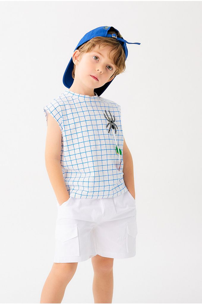 韓國 OZKIZ - 昆蟲裝飾格紋背心上衣-白