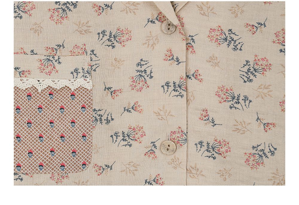 韓國 ULLALA - 復古碎花長褲睡衣(兩件式) (FREE)