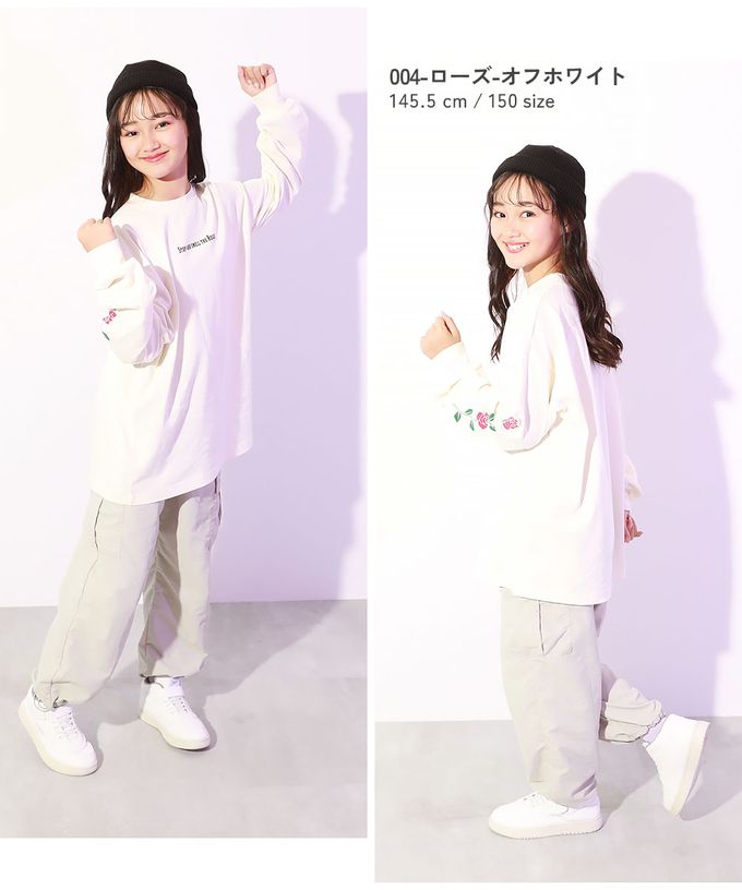 日本 devirock - DANCE 純棉舒適寬版長袖上衣-手臂玫瑰-白