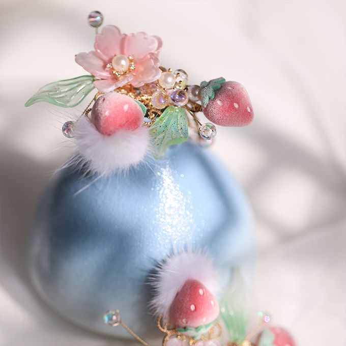 草莓毛球吊墜髮飾髮夾 古風漢服髮飾