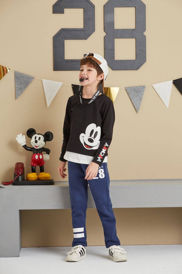 麗嬰房 Disney - 米奇系列運動刷毛長-靛藍