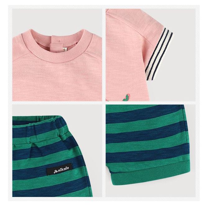 韓國 milk mile - 條紋花豹套裝-粉紅