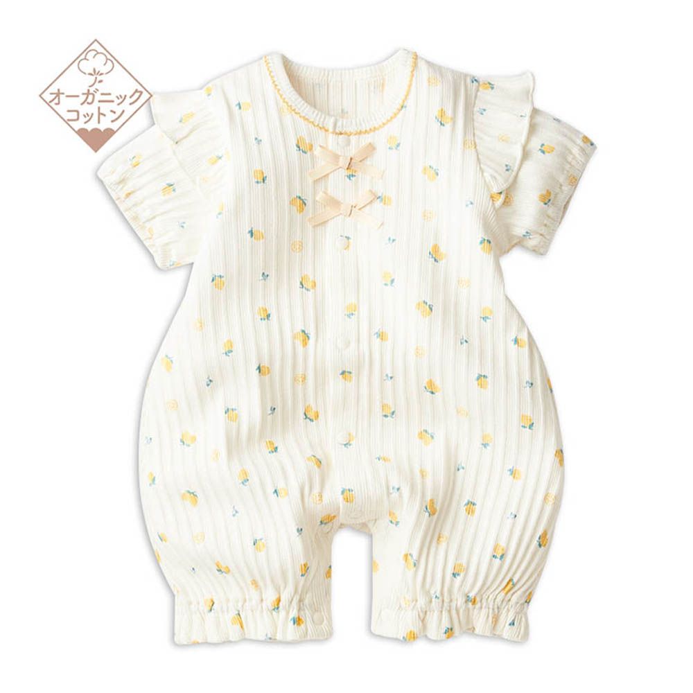 短袖兔裝 有機棉-檸檬-象牙白色