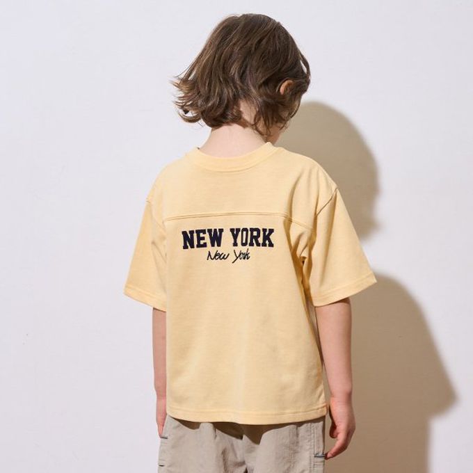 日本 b-ROOM - 正反都OK 落肩休閒T恤-字母N-淺黃