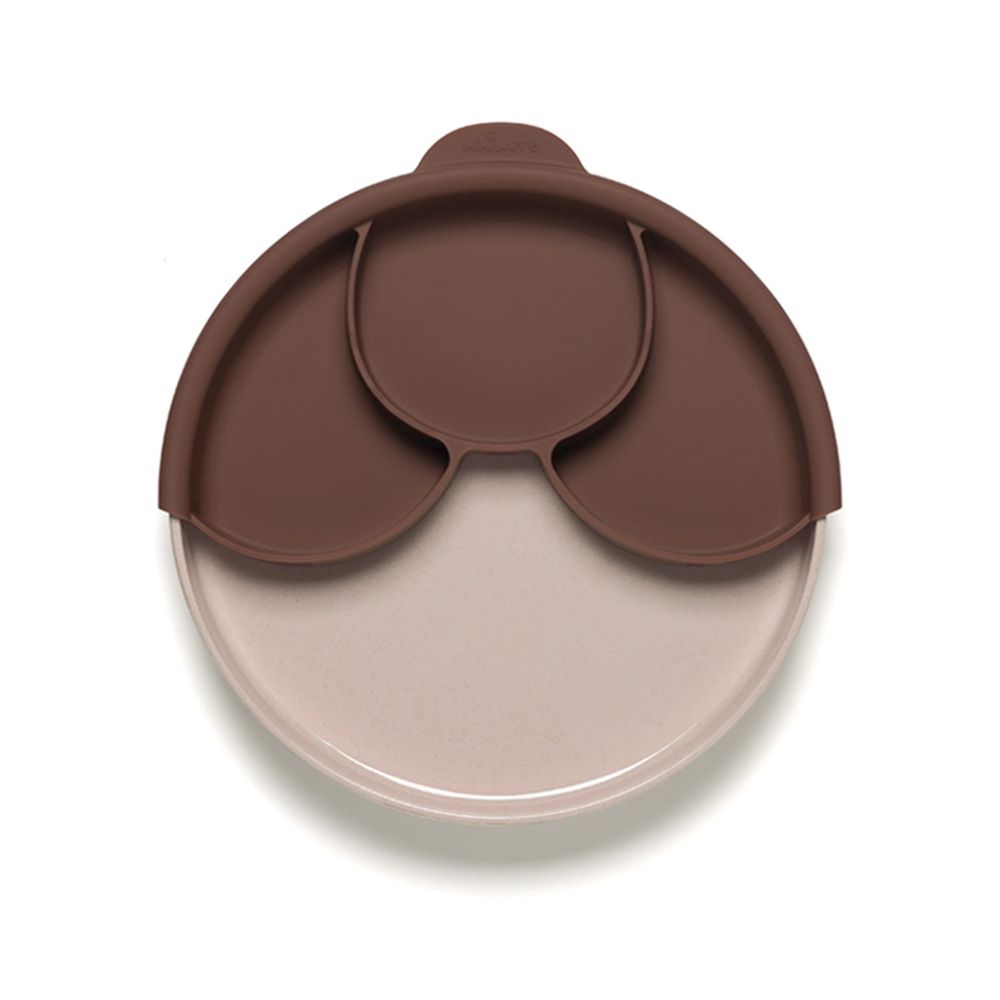 美國Miniware - 微兒天然寶貝用品系列-聰明分隔餐盤組-鮭魚可可-竹纖維麵包盤*1 矽膠分隔盤*1 矽膠防滑吸盤*1