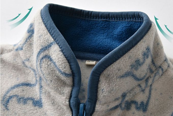 Fleece搖粒絨兒童外套-灰底恐龍世界