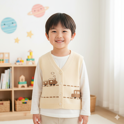 BABUYU - 舒適V領百搭針織背心-夢境列車-米杏