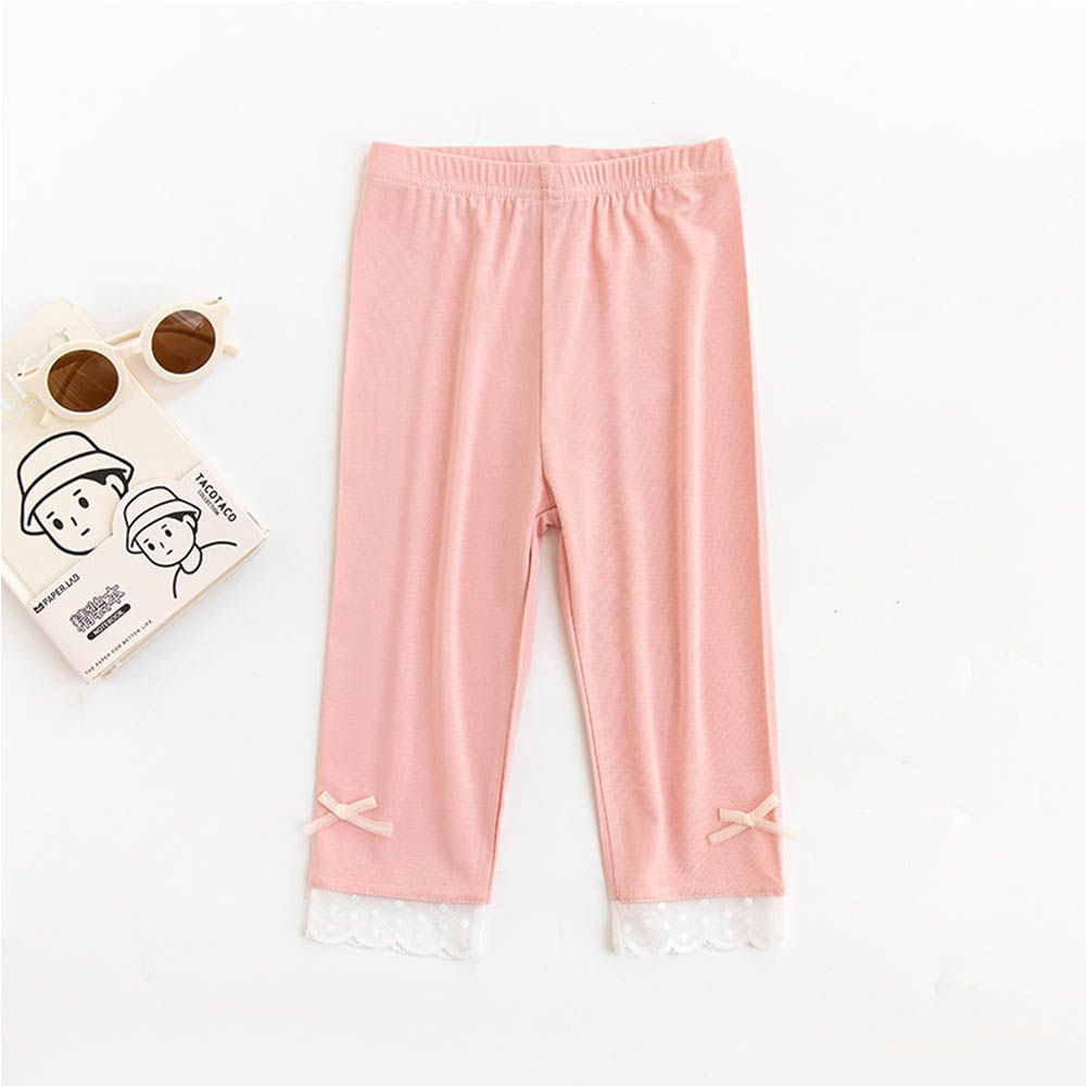 涼感七分內搭褲-蕾絲拼接-粉色