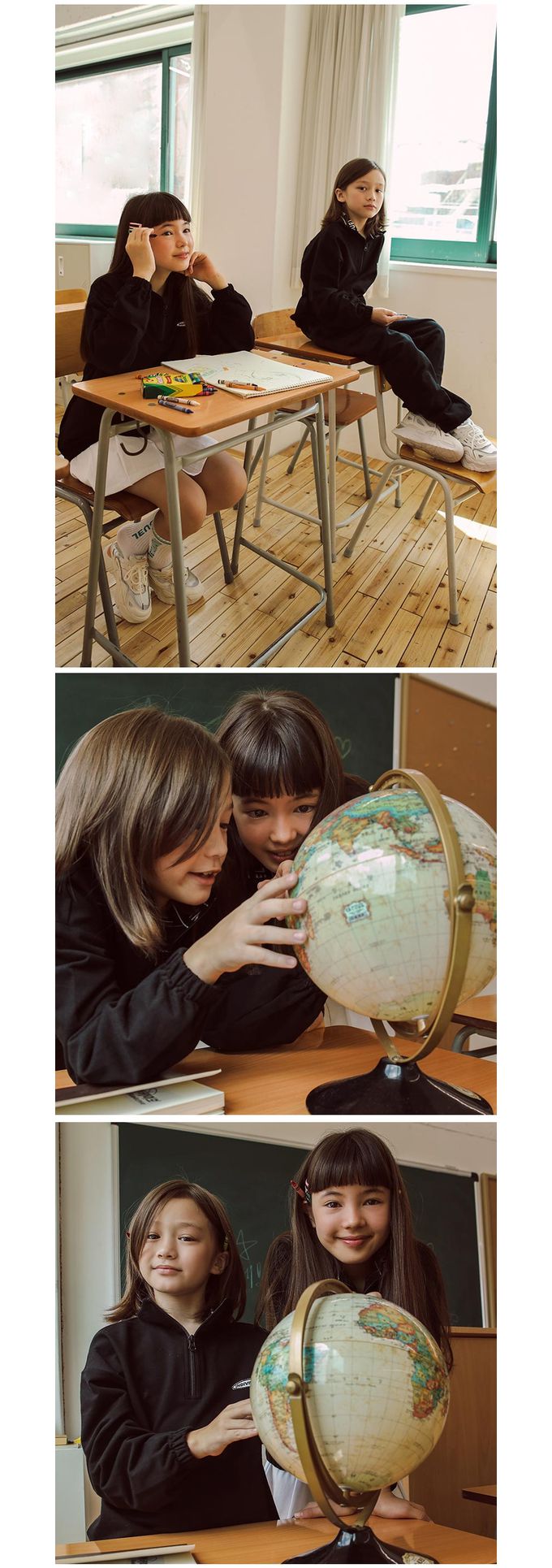 韓國 INDIVIDUEL - 品牌標誌立領拉鍊長袖上衣-黑