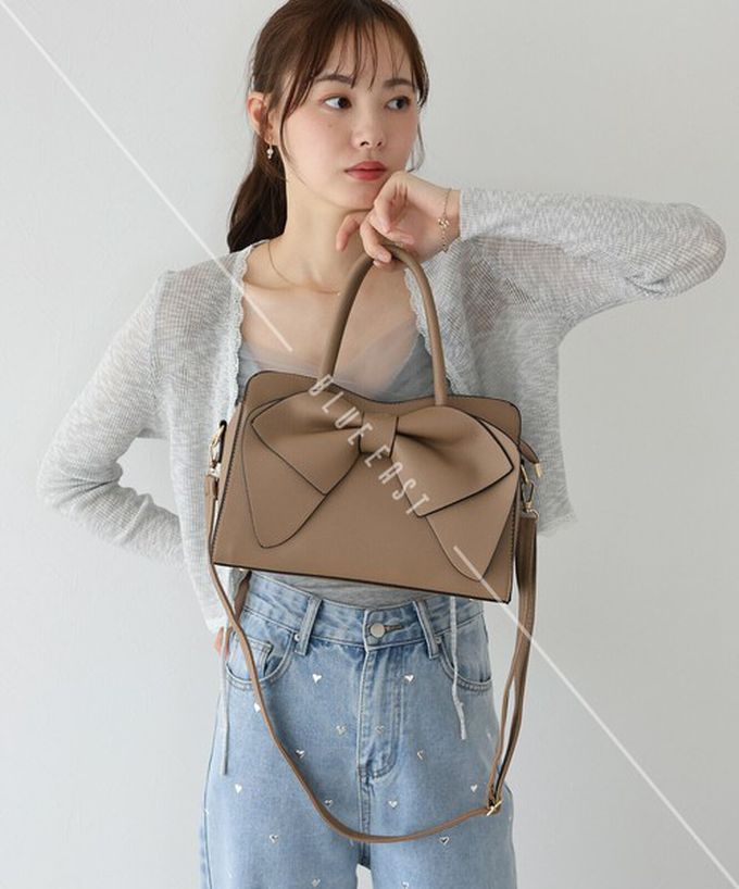 日本 BLUE EAST - 2way俏麗蝴蝶結方型手提/側背包-卡其