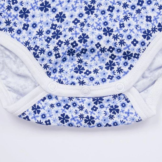 英國 SLEEP NO MORE - 100% 有機棉短袖包屁衣-白底藍色小雛菊