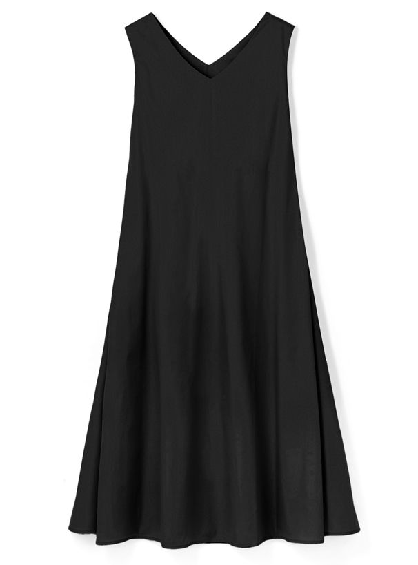 日本 GRL - 聯名款 極簡清爽V領無袖洋裝-簡約黑