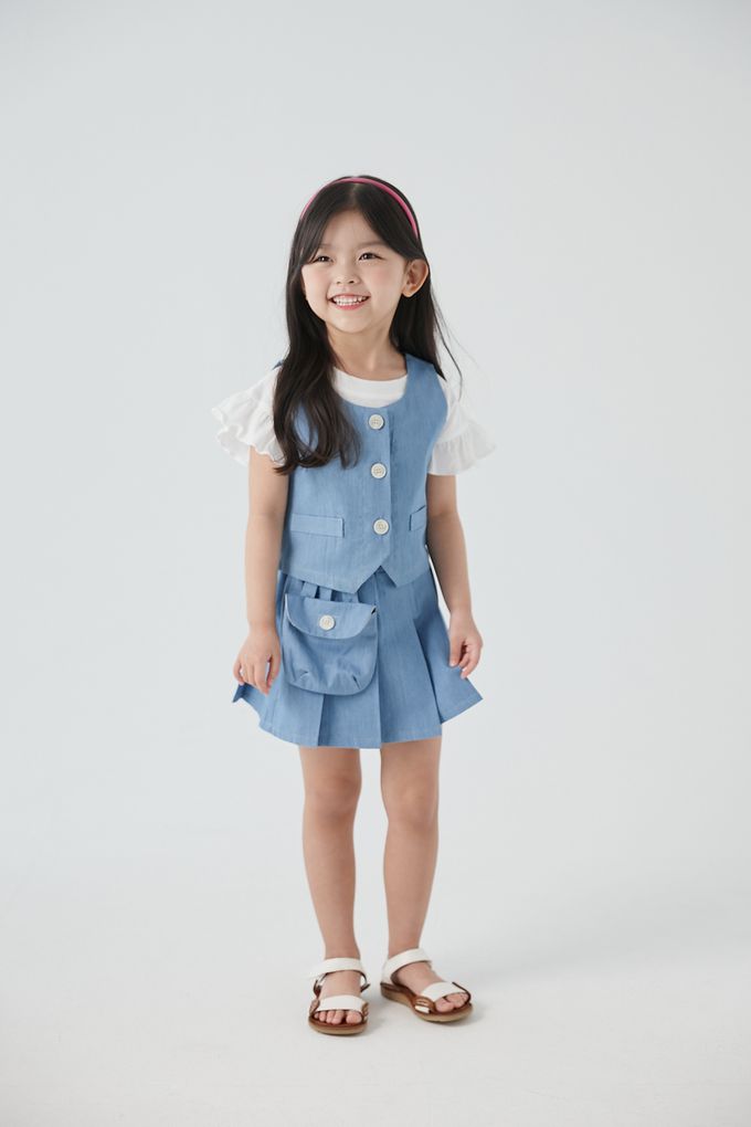 韓國 Coco Bang - 兩件式丹寧背心短裙套裝-深藍