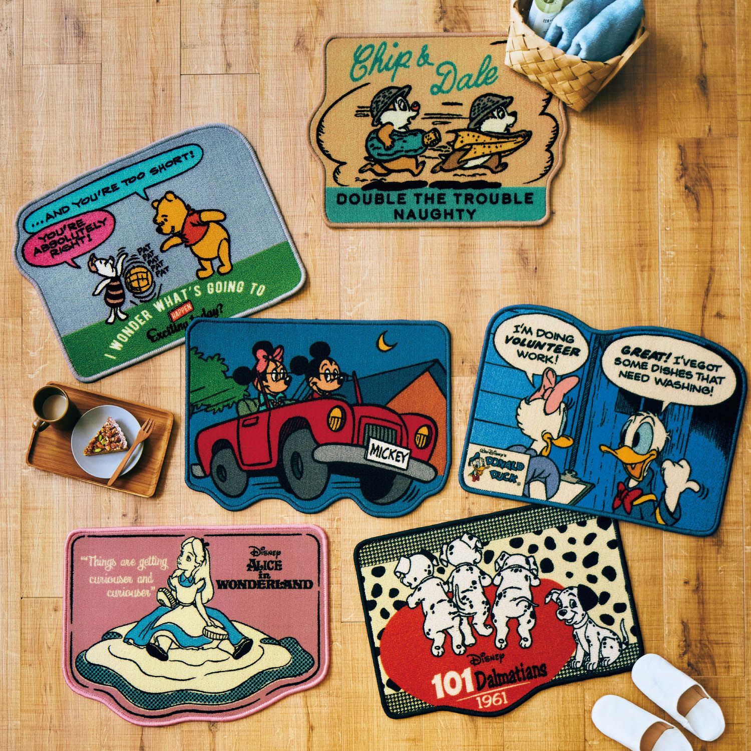 日本千趣會 - 迪士尼 復古造型腳踏墊-米奇米妮兜風-藍 (約44x60cm)