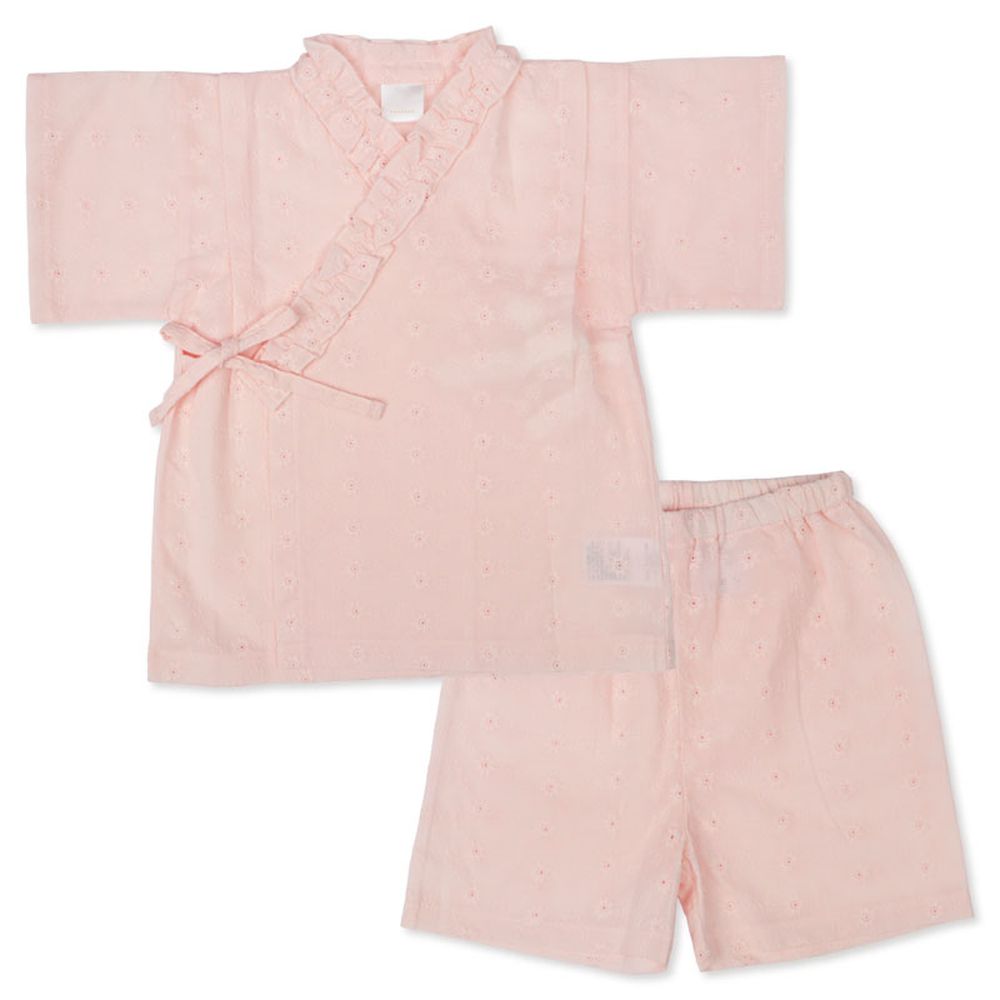 蕾絲布兩件式甚平-粉紅色