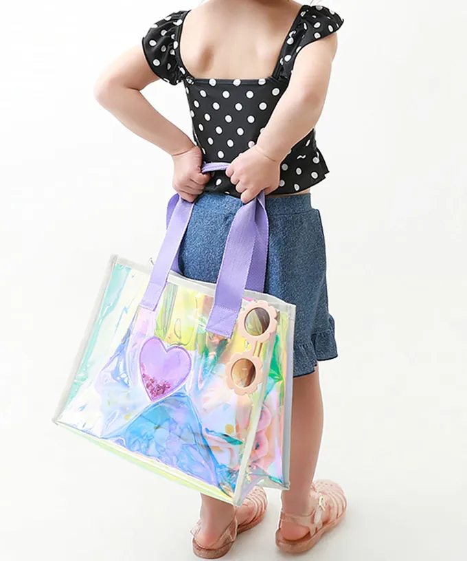 日本 devirock - 獨角獸色系閃亮PVC游泳/玩水包-櫻桃-橘x粉