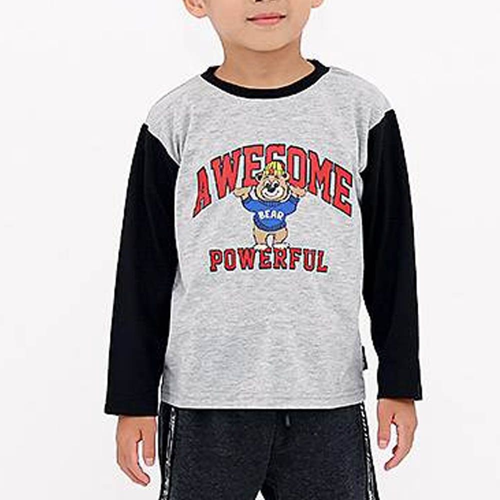 [推薦]定番印花薄長袖上衣-熊熊-灰