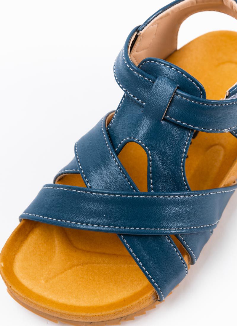 韓國 OZKIZ - 不對稱交叉魔鬼氈涼鞋-棕