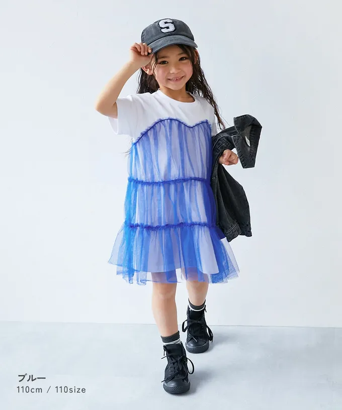 日本 devirock - 柔軟薄紗拼接甜美短袖洋裝-黑