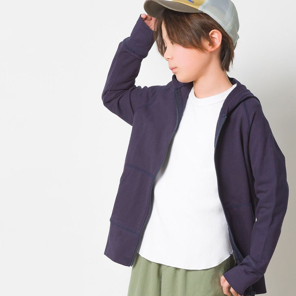 日本 OMNES - 純棉兒童輕薄連帽長袖外套-深藍