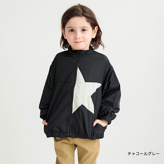 日本 BRANSHES - 潑水加工 率性星星尼龍風衣外套-炭灰