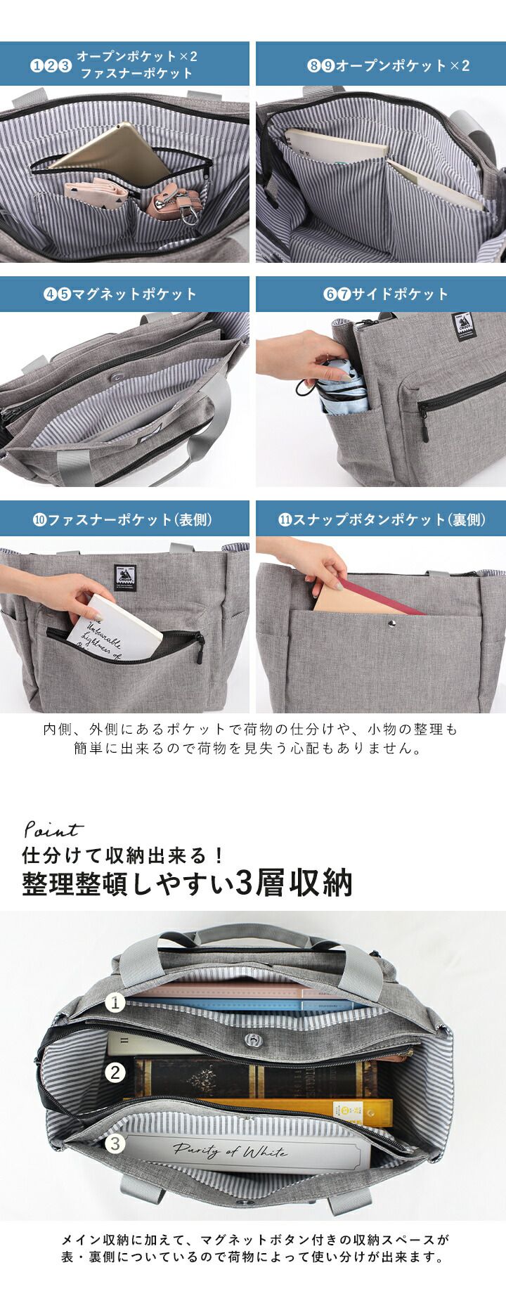 日本 LIZDAYS - 11口袋大容量防潑水便利旅行包-黑 (36x31x12.5cm)