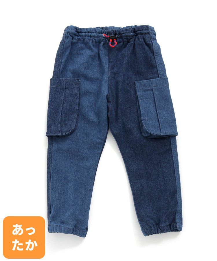 日本 BREEZE - 裏起毛工裝休閒長褲-丹寧藍