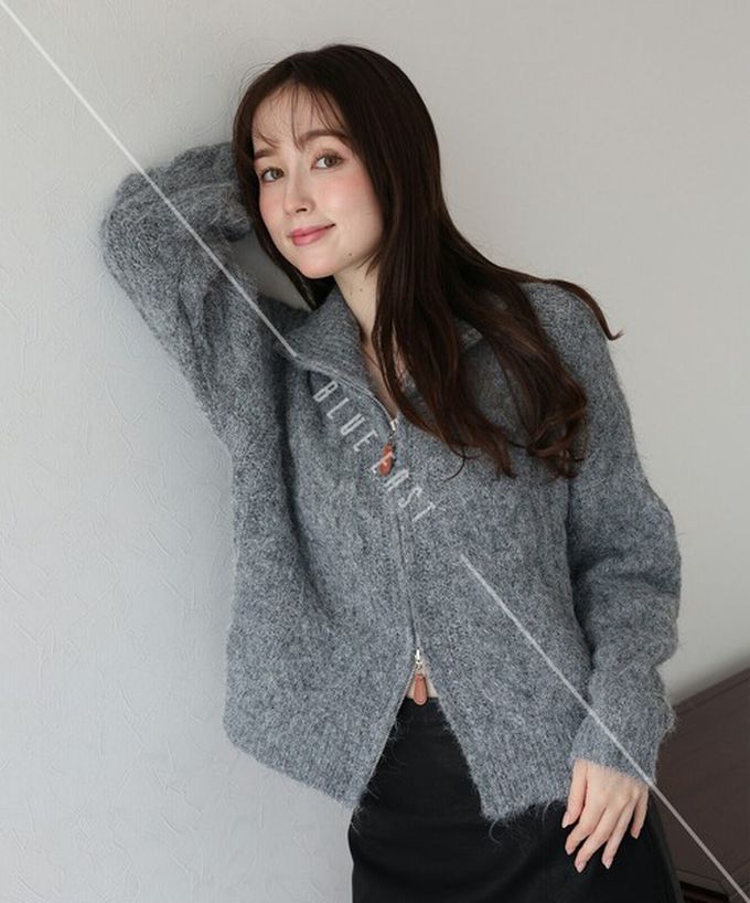 日本 BLUE EAST - 混羊毛麻花紋路立領雙拉鏈針織外套-咖啡