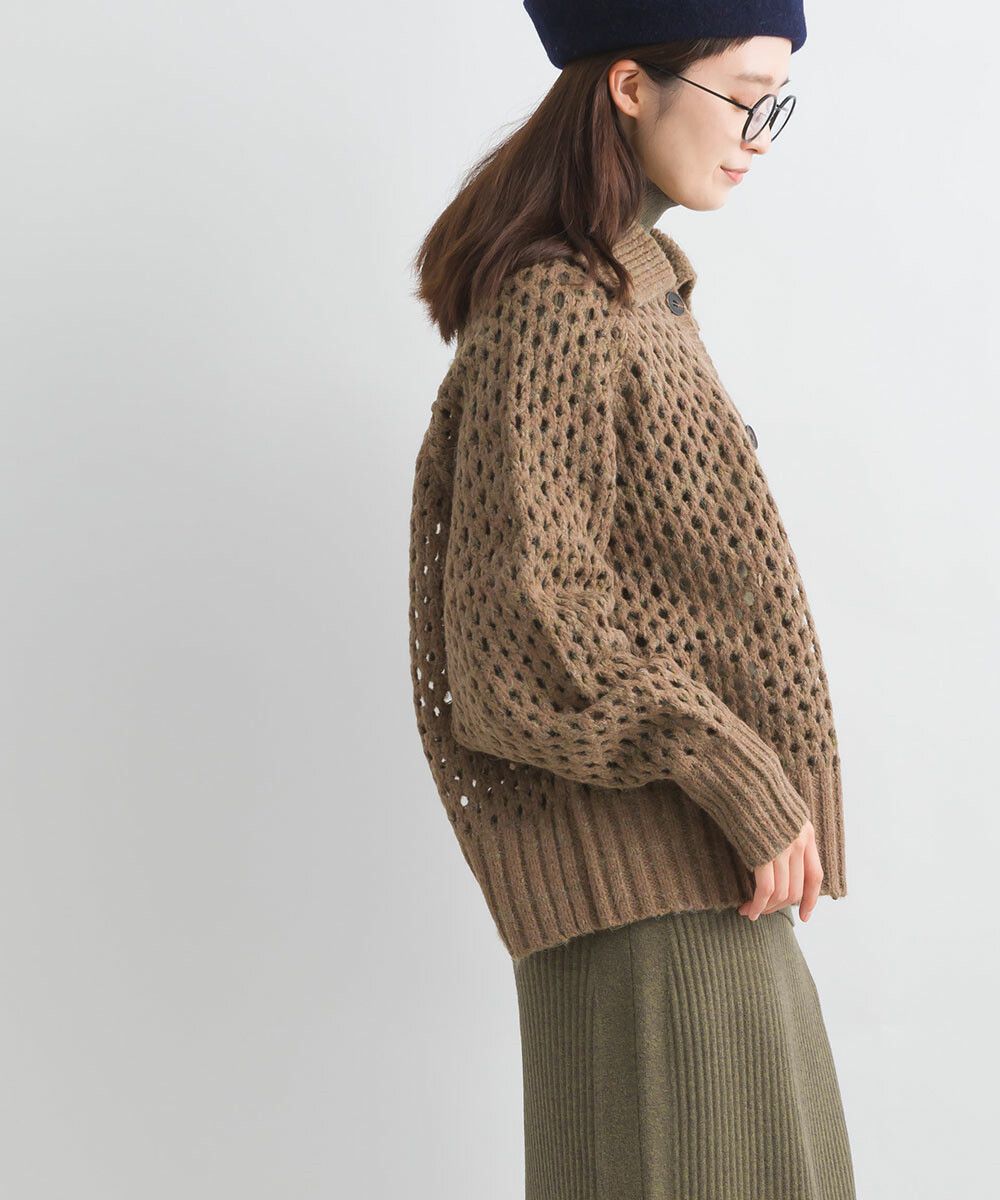 日本女裝代購 - 馬海毛觸感翻領粗針織外套-白