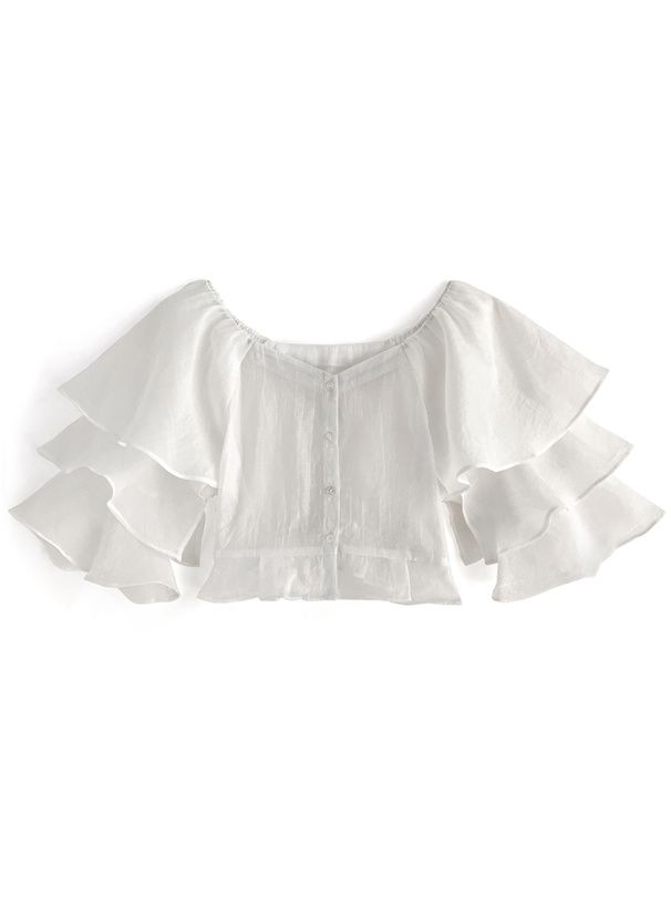 日本 GRL - 優雅層次袖設計長袖襯衫-經典黑