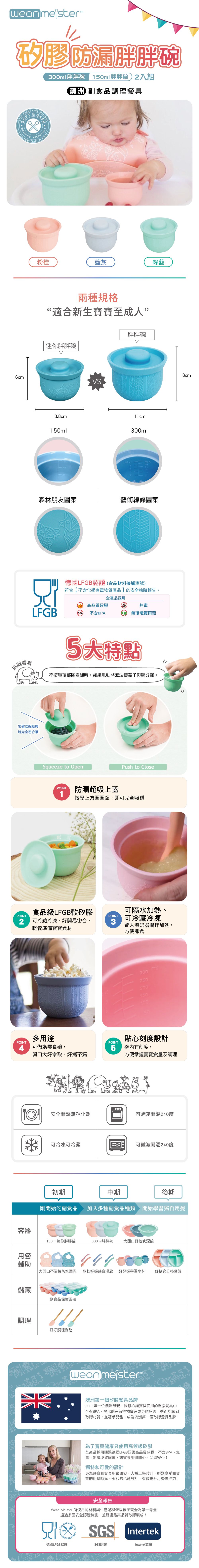 澳洲wean meister - 矽膠防漏胖胖碗-迷你胖胖碗2入組-蜜桃粉-150ml