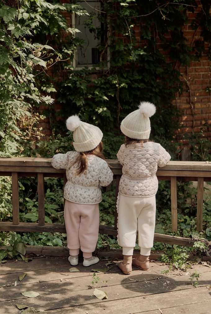 韓國 Puellaflo - 小花無領鋪棉綁帶絎縫外套-淡粉