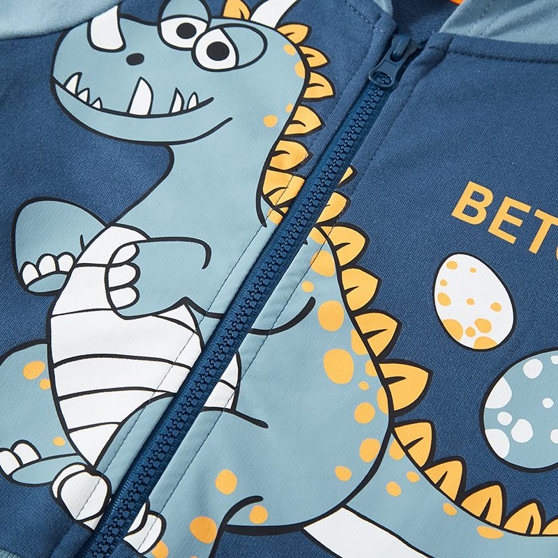 純棉立體造型連帽外套-恐龍-藍色