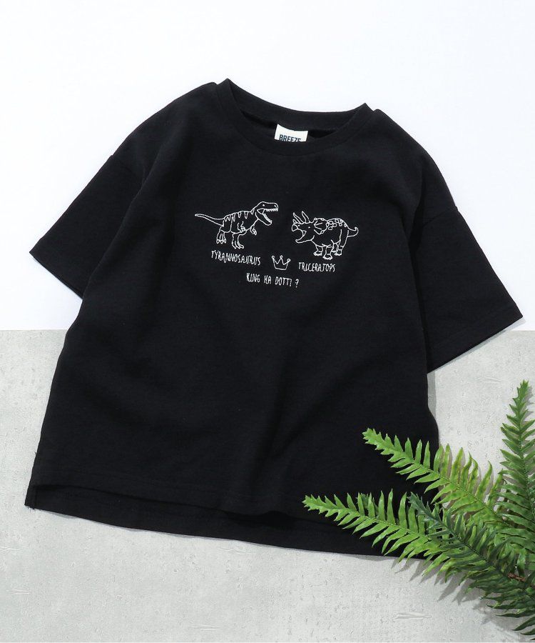 日本 BREEZE - 聯名款 恐龍刺繡短袖上衣-暴龍v.s三角龍-黑
