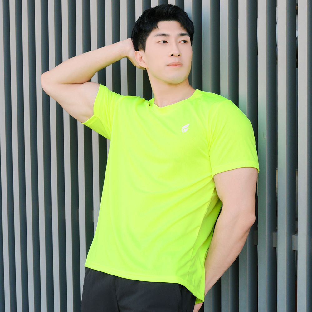 男女盾形速乾排汗衣-短袖款-亮黃(螢光色)