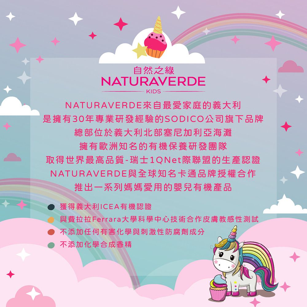 義大利 自然之綠 NATURAVERDE - 精靈獨角獸乳油木果雙效洗髮沐浴露(4y+)-500ml