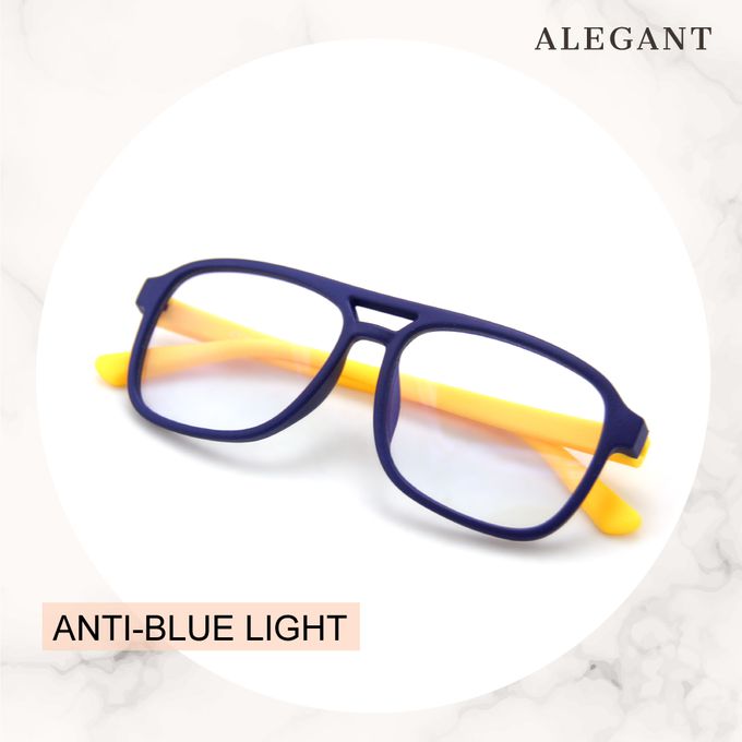 ALEGANT - 飛行樂園珊瑚黃兒童專用輕量矽膠彈性飛行員UV400濾藍光眼鏡