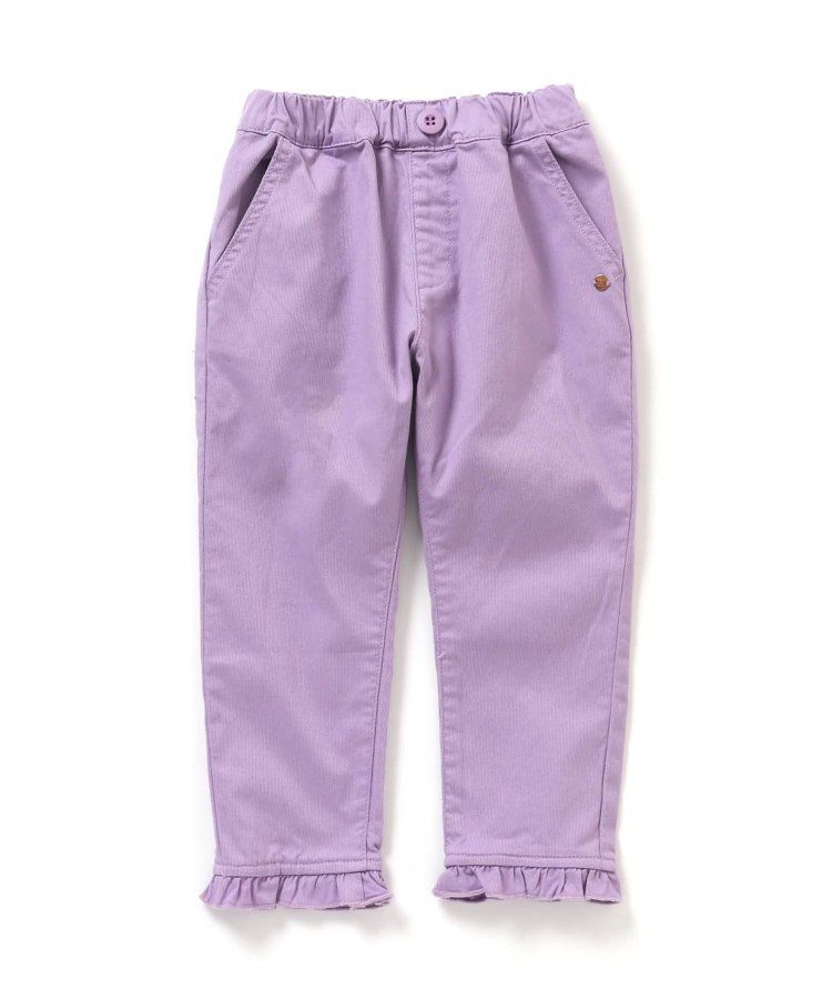 日本 apres les cours - 雛菊刺繡口袋下擺荷葉休閒九分褲-丹寧藍