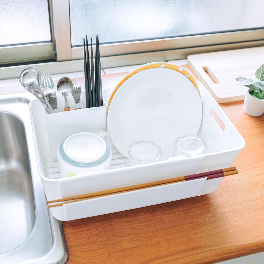 日本 小久保KOKUBO - 日本製多功能碗盤餐具瀝水籃(附筷筒)