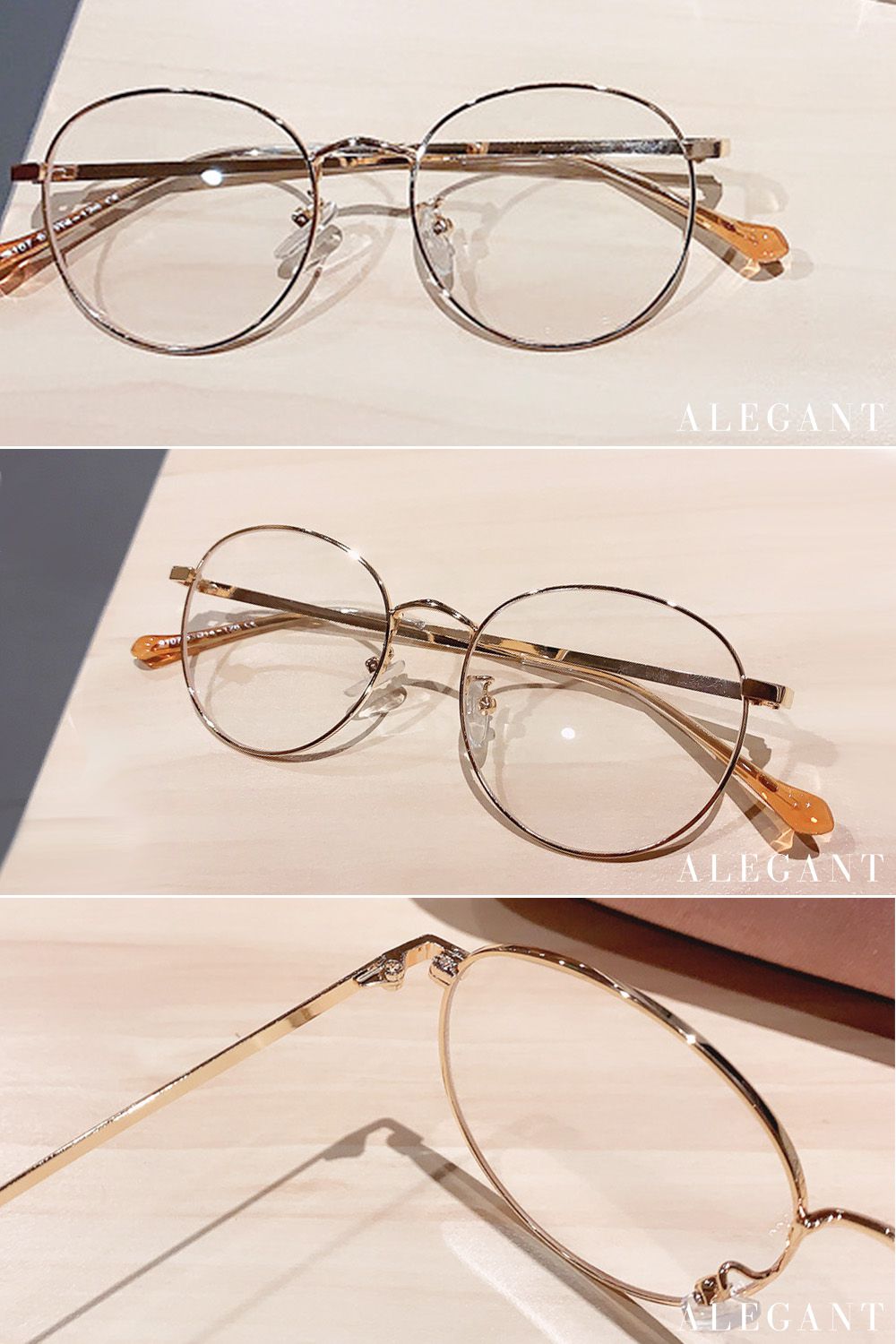 ALEGANT - 仿舊感繆斯金色圓框UV400濾藍光眼鏡