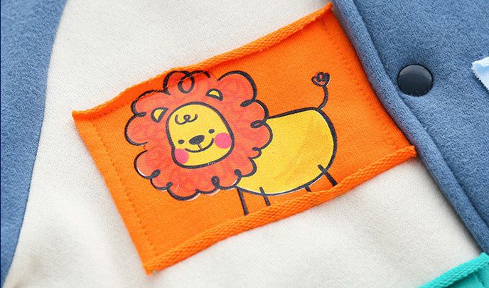 WELLKIDS - 加絨拼色休閒棒球外套-萌萌動物-藍+白