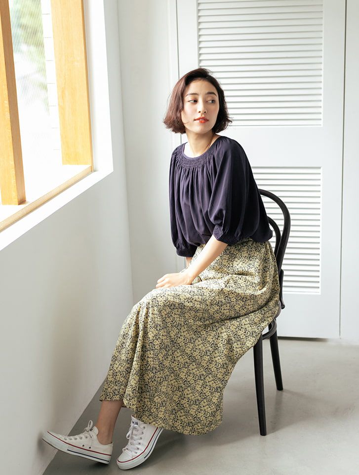 日本 fifth - 復古碎花長裙-白