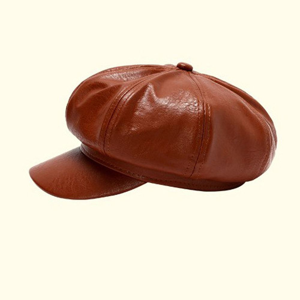 皮革貝雷帽-焦糖色 (49-51CM(建議2-5歲))