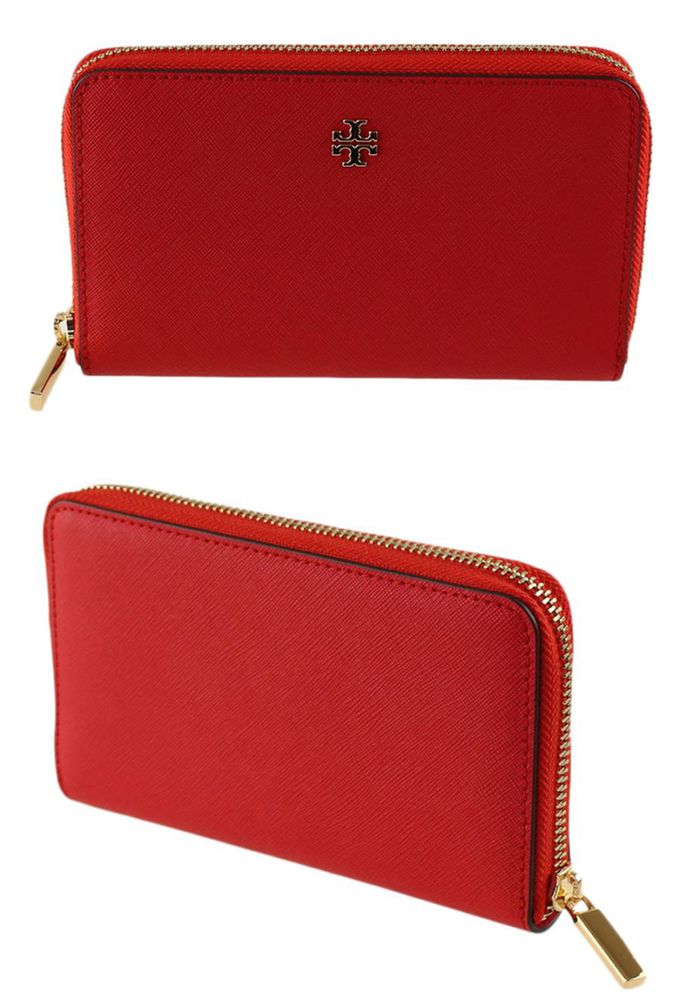 Tory Burch - 素面皮革拉鍊中夾 (紅)