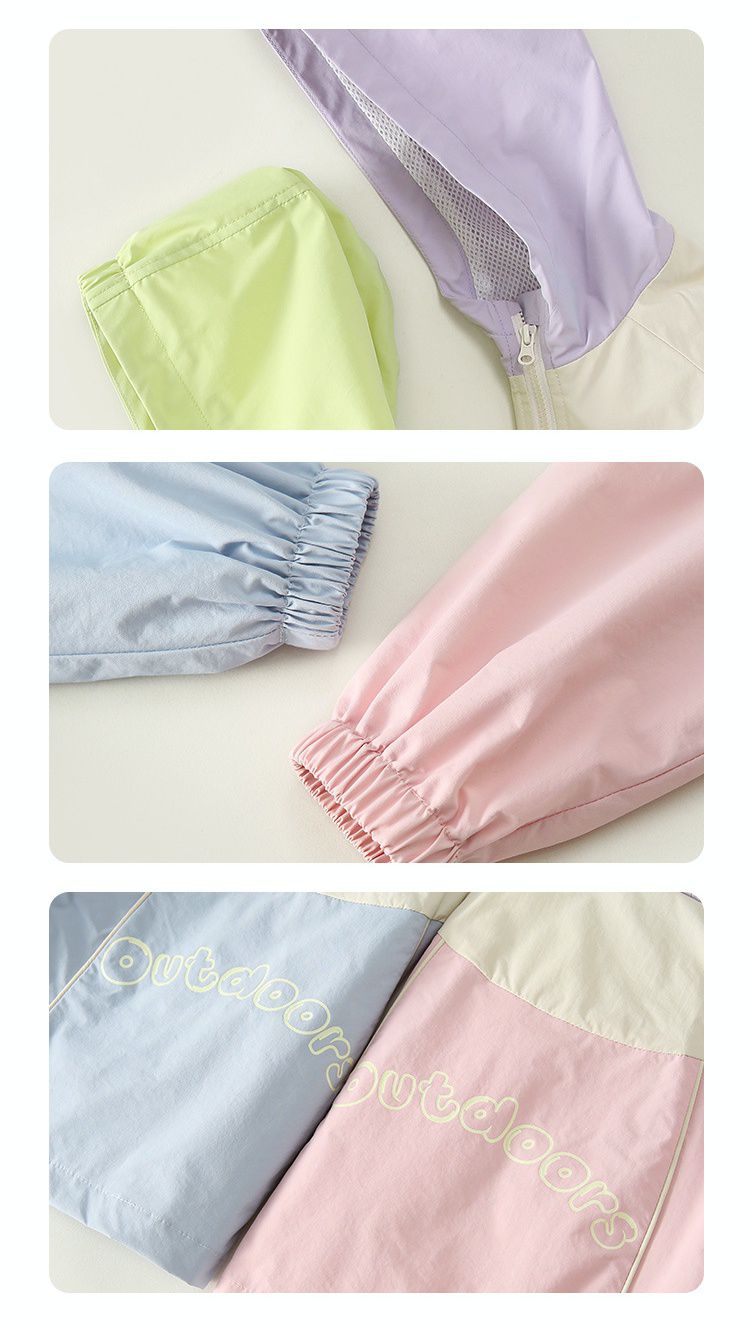 拼色連帽防風外套-粉+紫+白